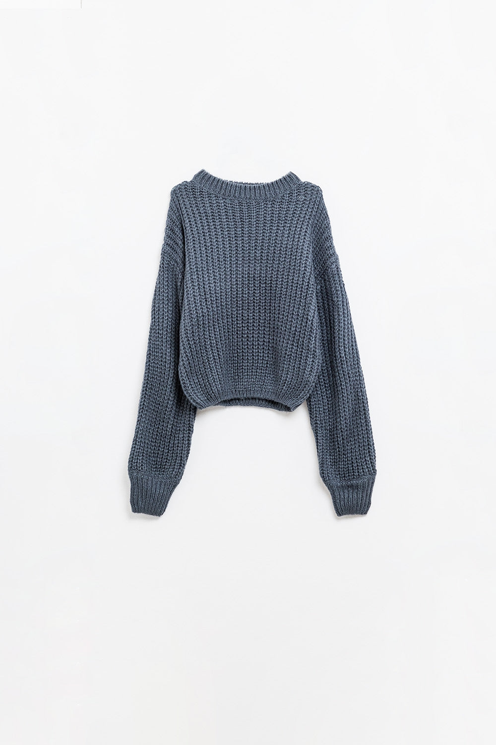 Q2 Maglione grigio scuro in maglia grossa con maniche a palloncino