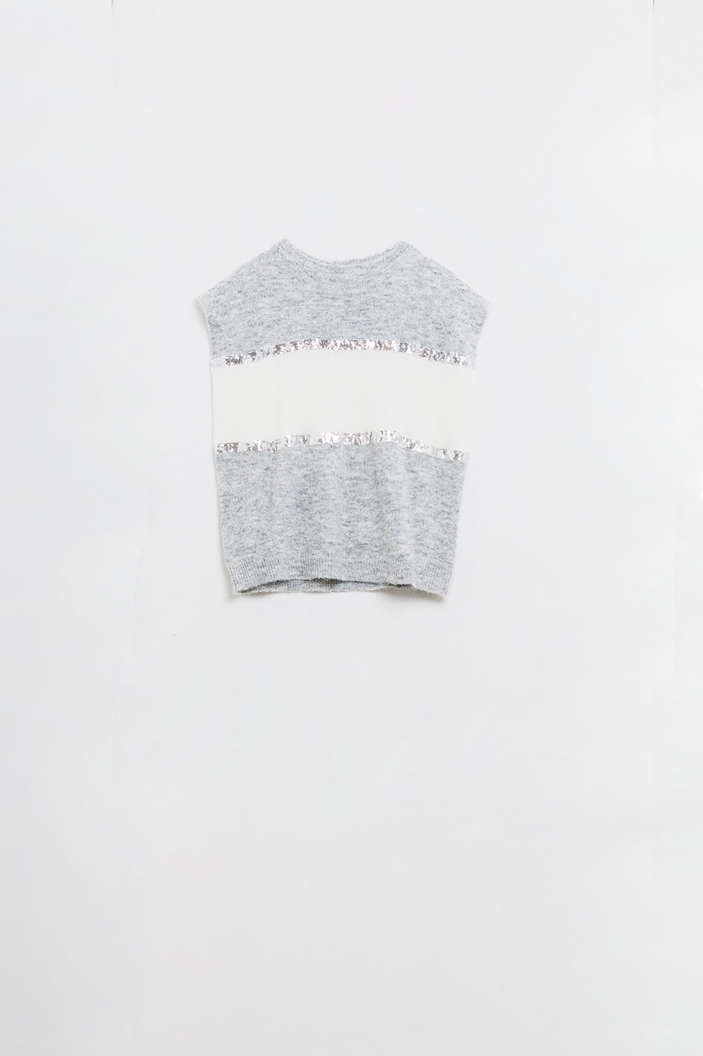 Maglione grigio senza maniche con dettagli in paillettes