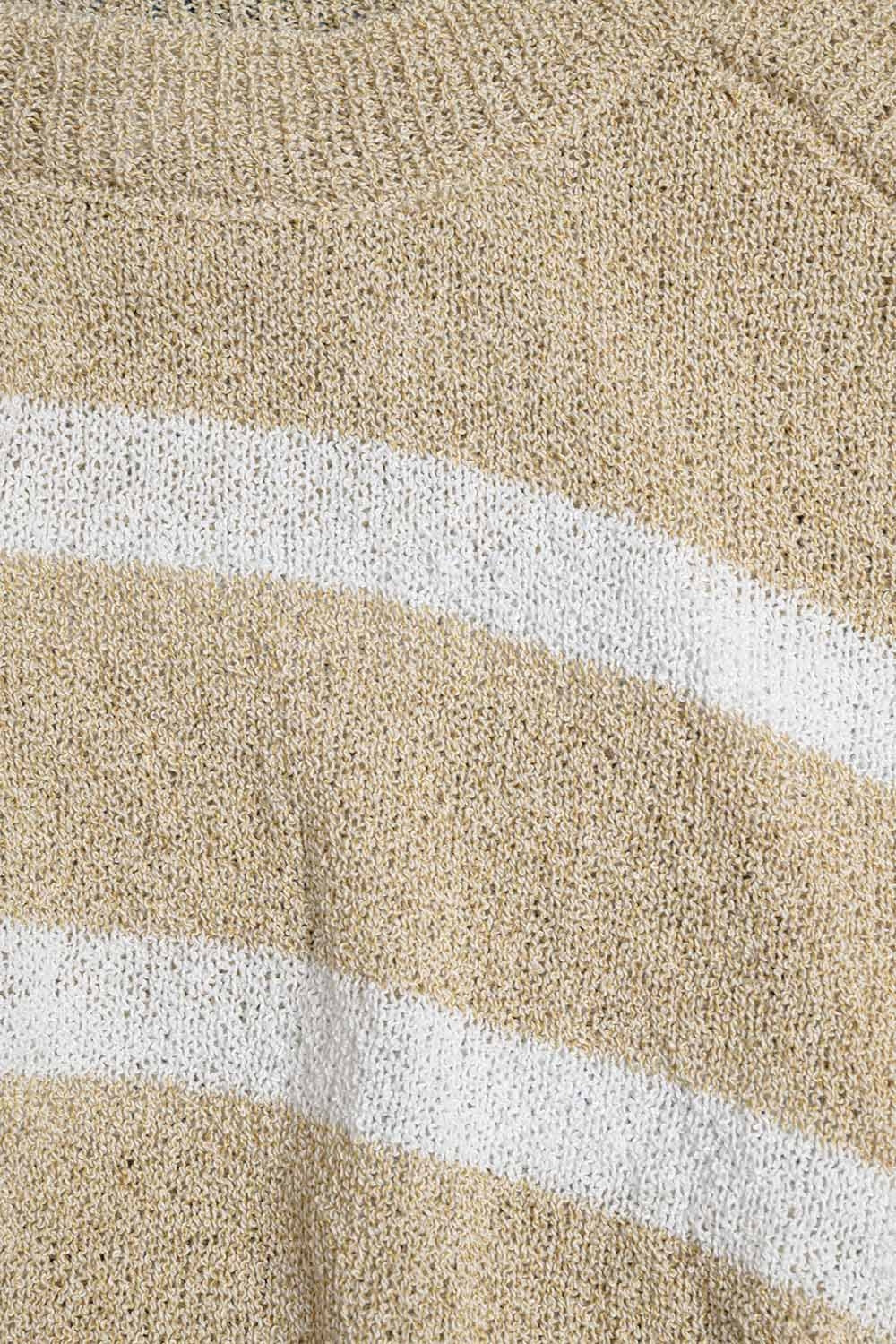 Maglione Heather con Spalle Scoperte e Righe Orizzontali in Beige