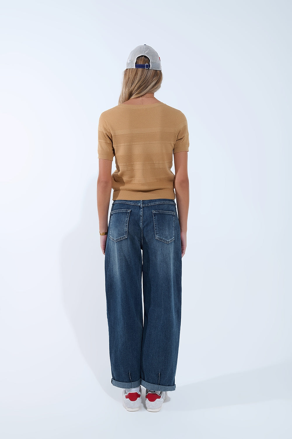 Maglione in maglia a righe testurizzate color cammello