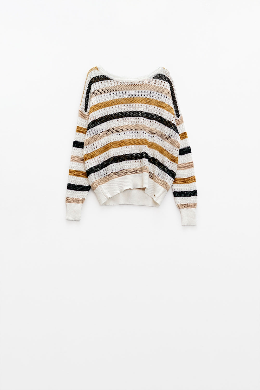 Maglione in maglia bianca a righe multicolori