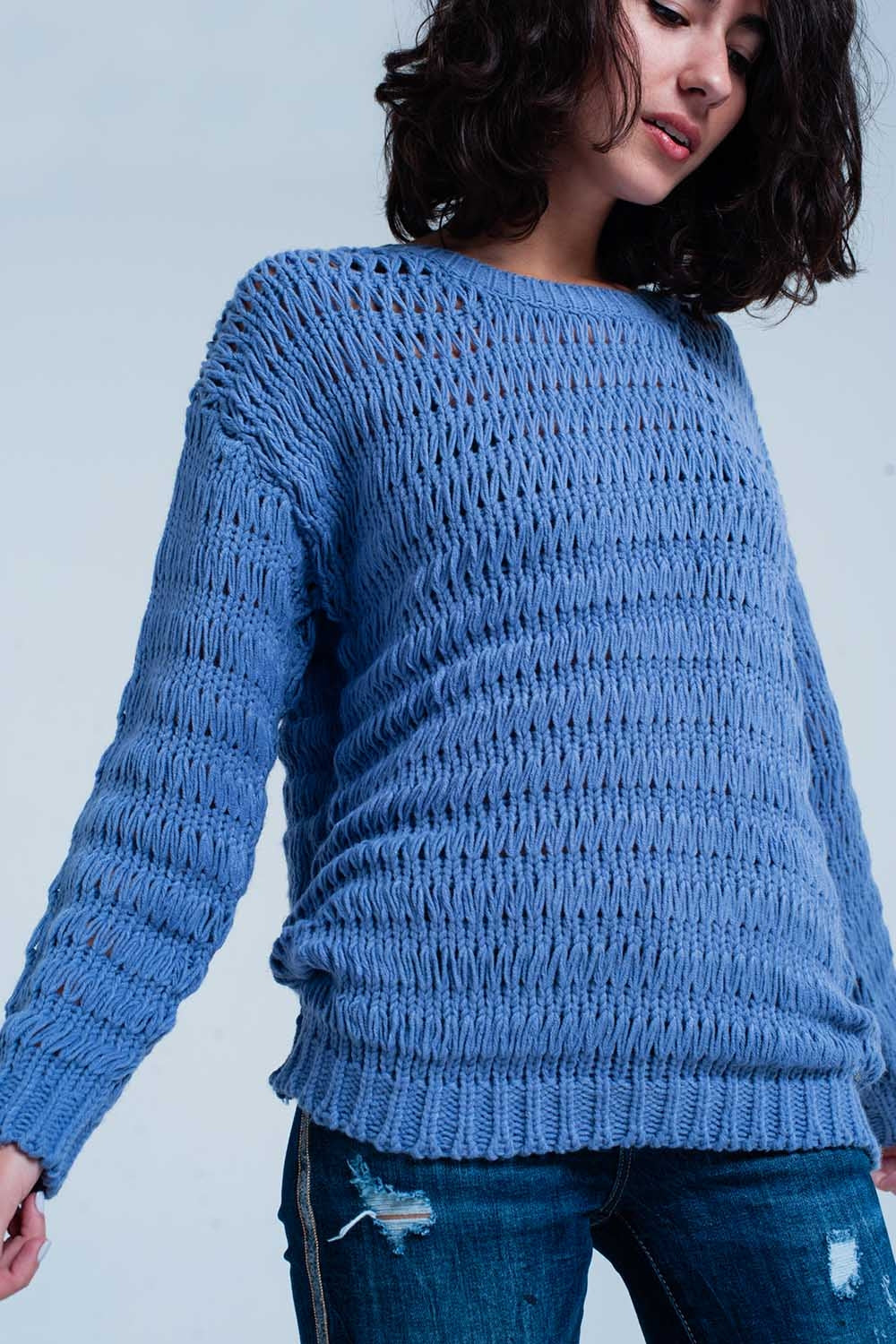 Q2 Maglione lavorato a maglia blu