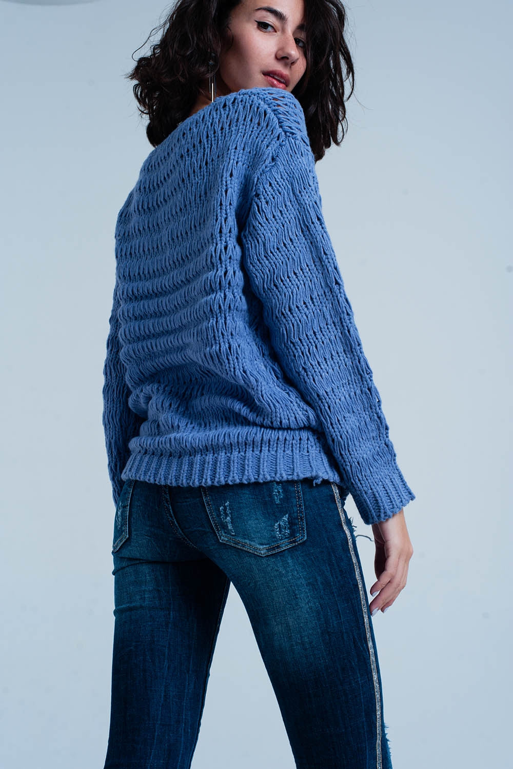 Maglione lavorato a maglia blu