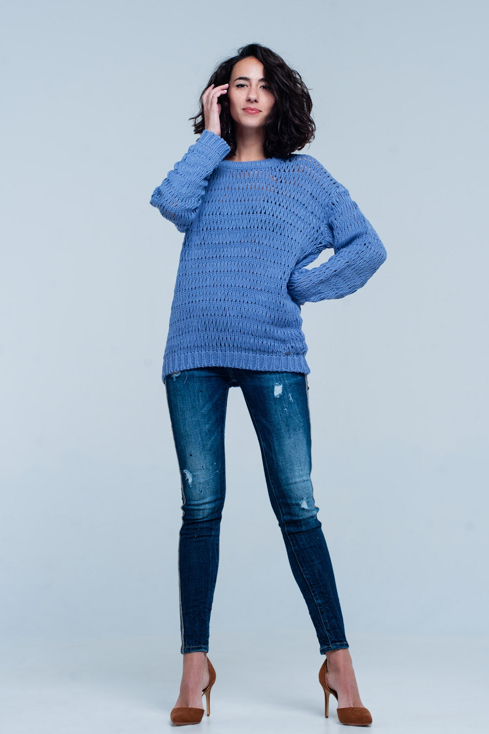 Maglione lavorato a maglia blu
