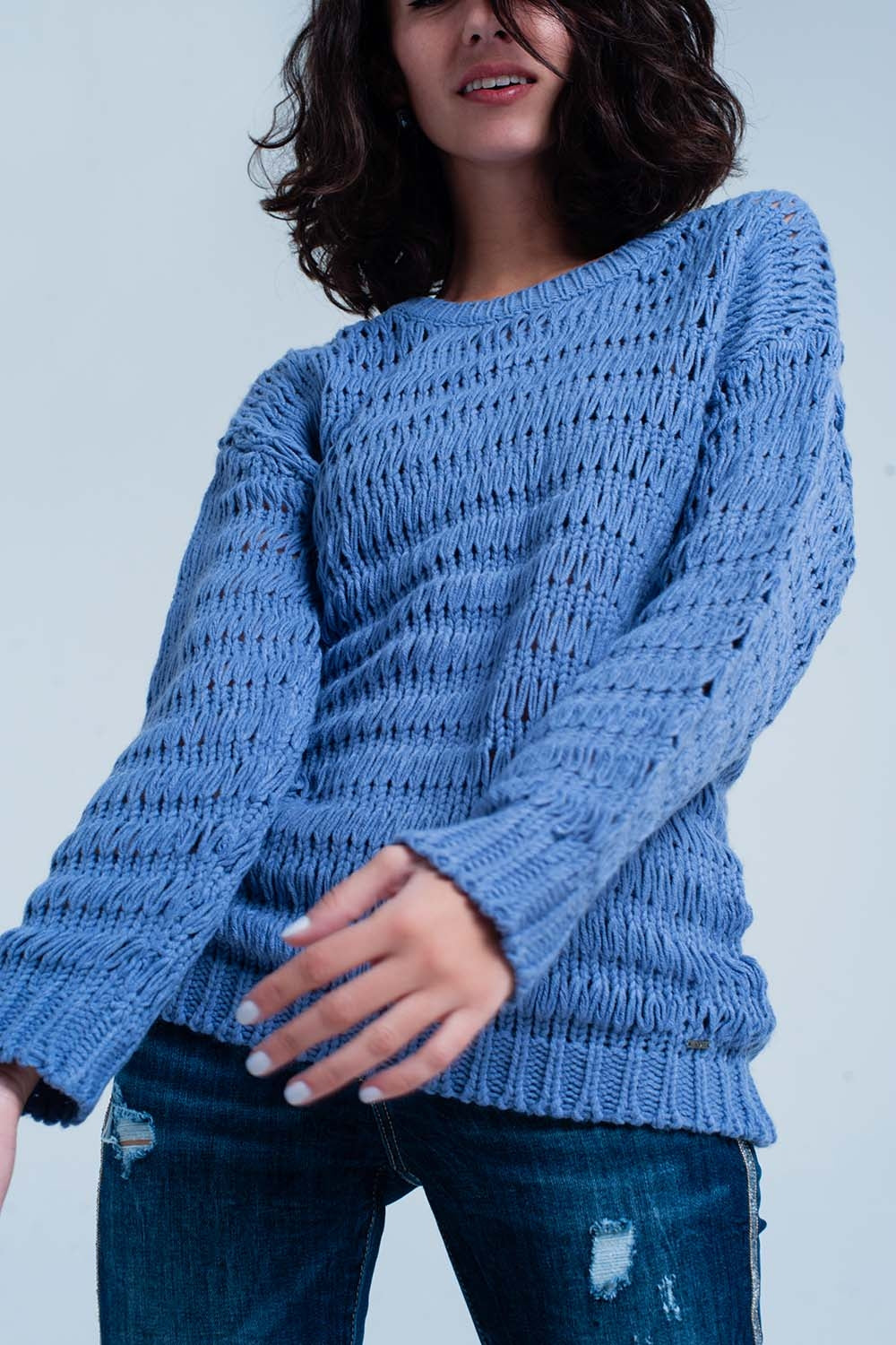 Maglione lavorato a maglia blu
