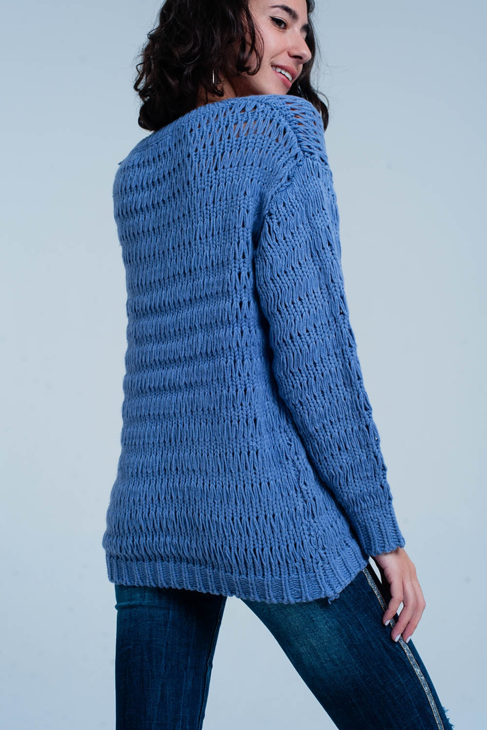 Maglione lavorato a maglia blu
