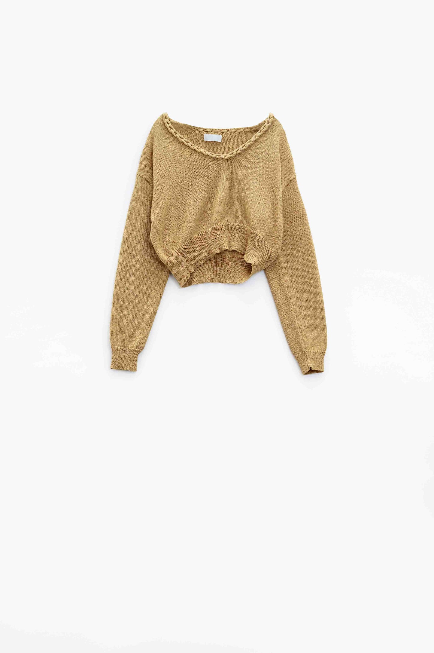 Maglione leggero con ampio scollo a V e dettaglio a treccia in oro