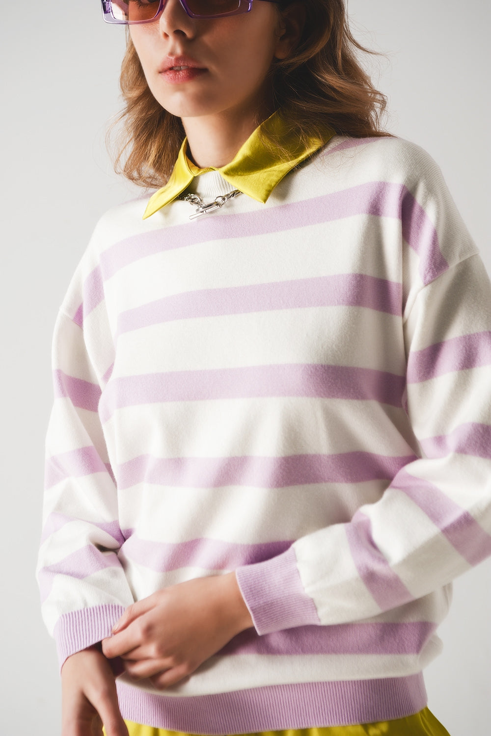 Maglione lungo a righe lilla