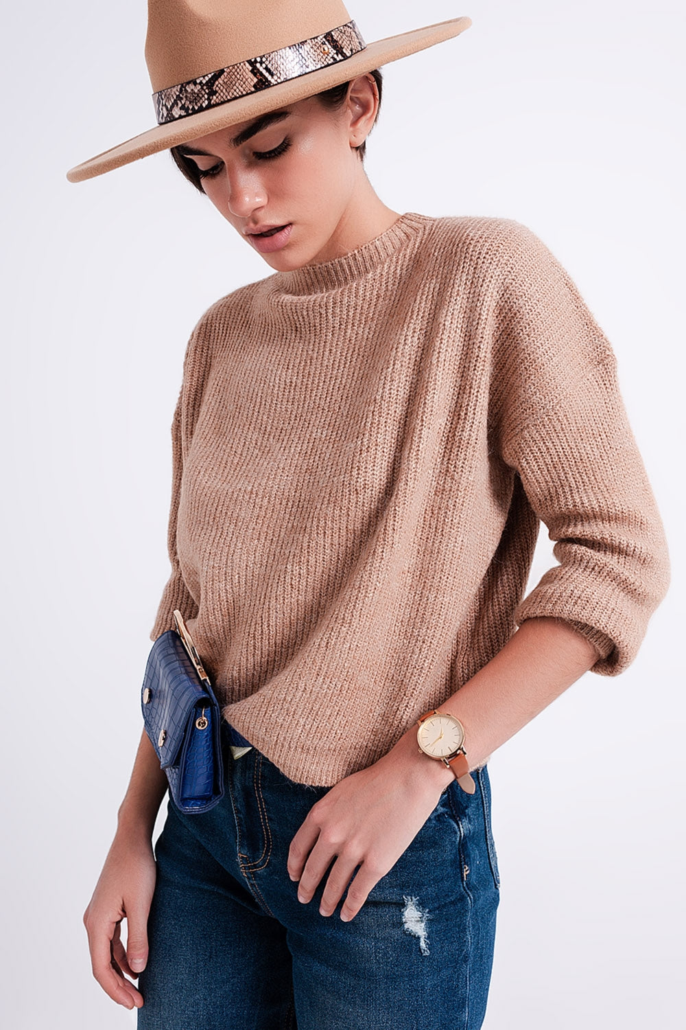 Q2 Maglione lupetto in maglia beige