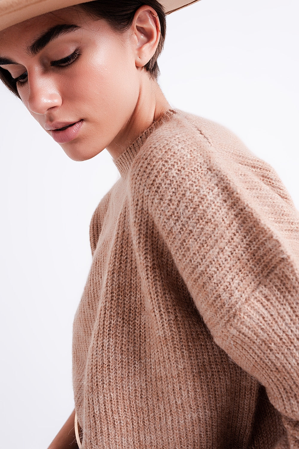 Maglione lupetto in maglia beige