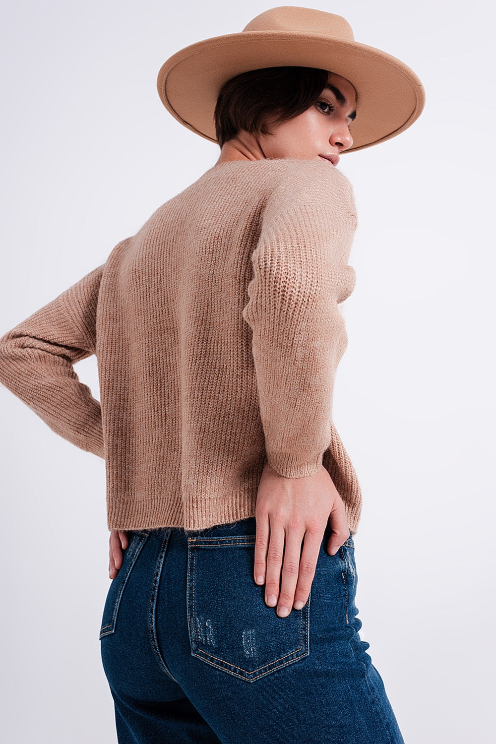 Maglione lupetto in maglia beige