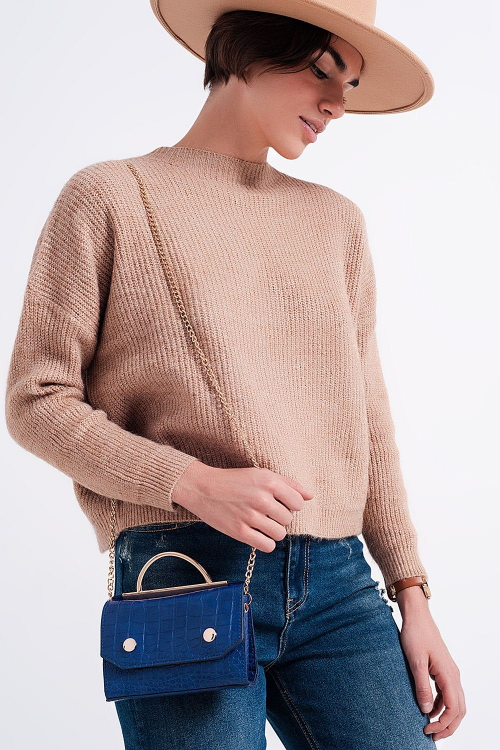 Maglione lupetto in maglia beige