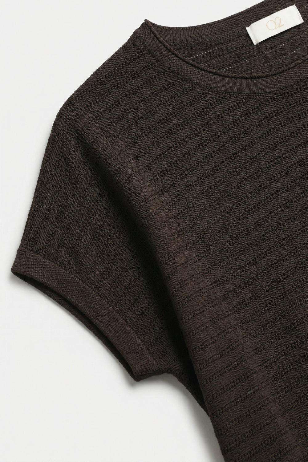 Maglione Marrone a Coste a Maniche Corte Relaxed