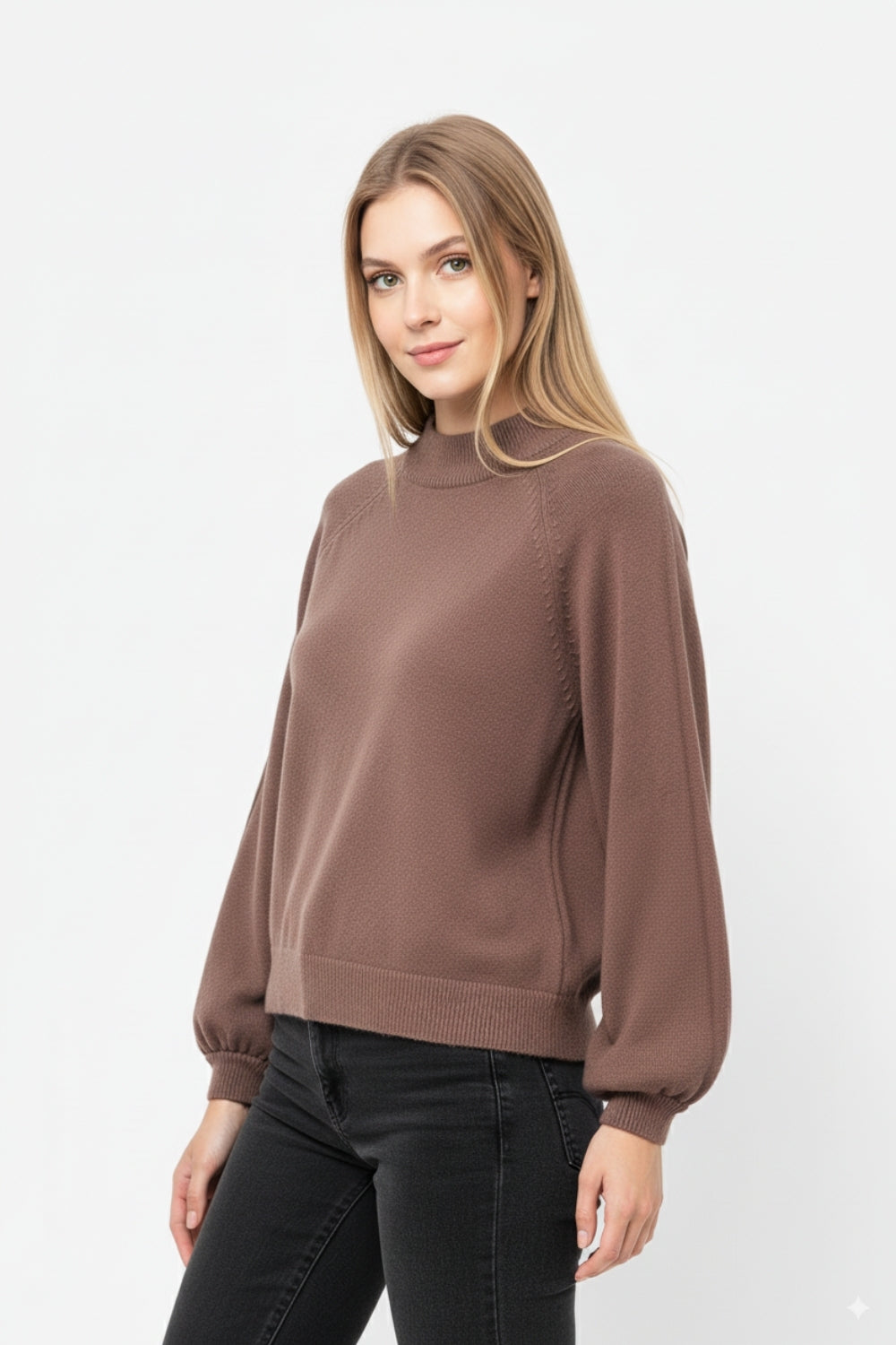 maglione marrone dallo stile rilassato con maniche a palloncino