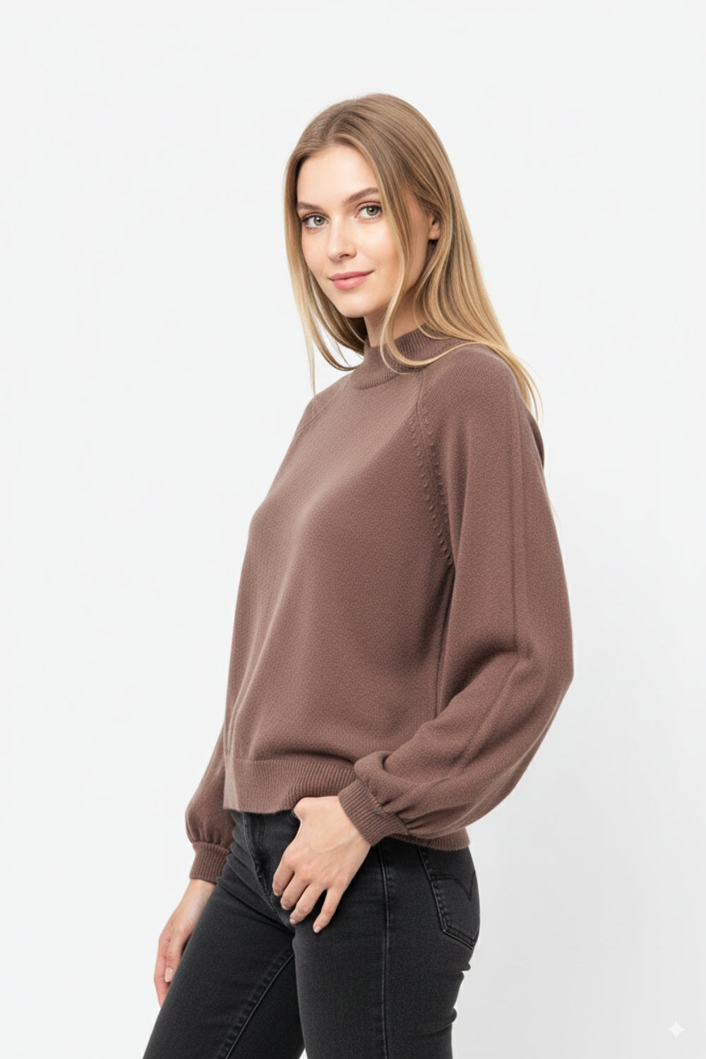 maglione marrone dallo stile rilassato con maniche a palloncino