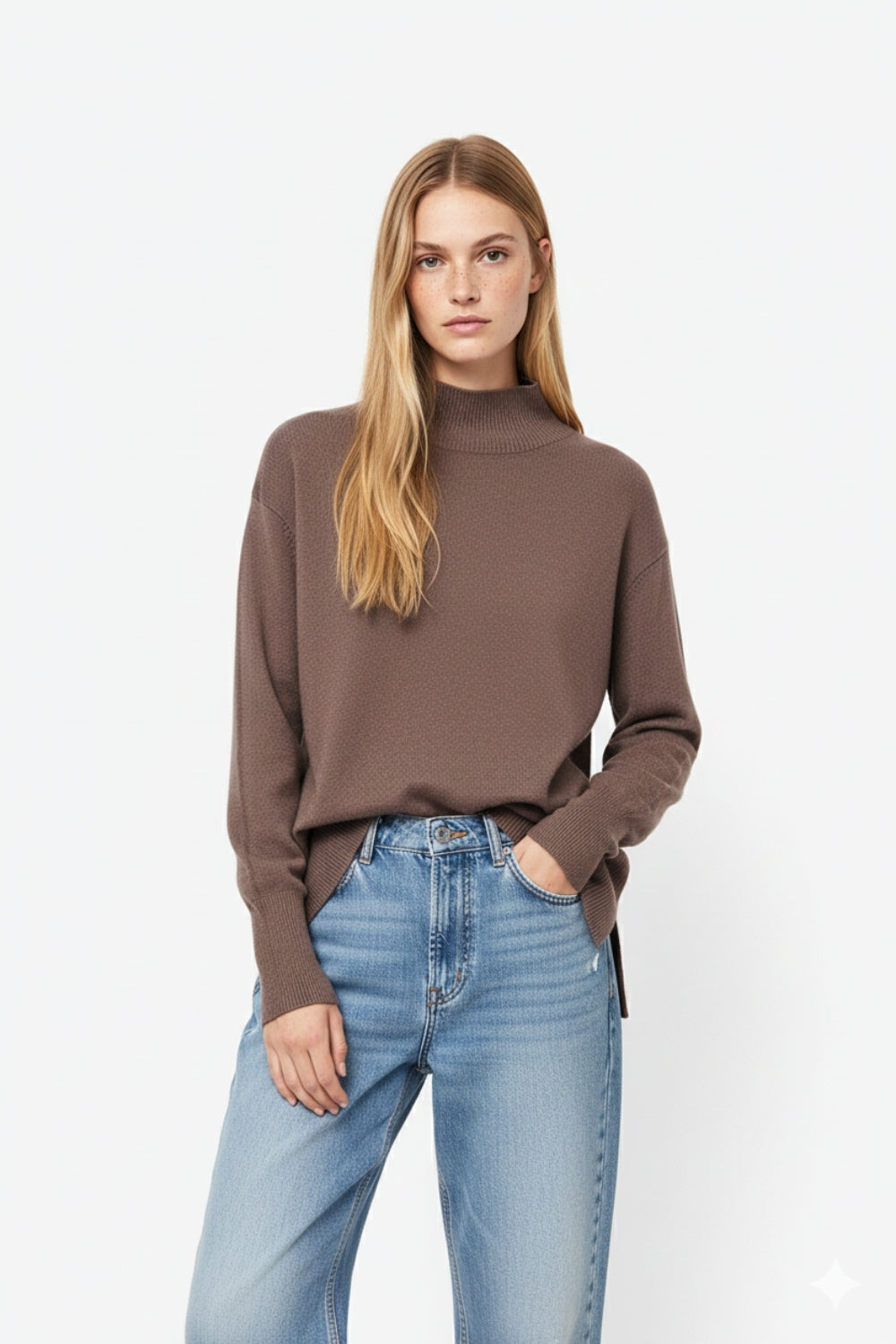 Maglione marrone largo con dettaglio posteriore aperto