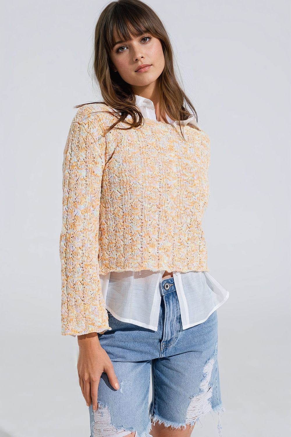 Maglione multicolore con maniche svasate