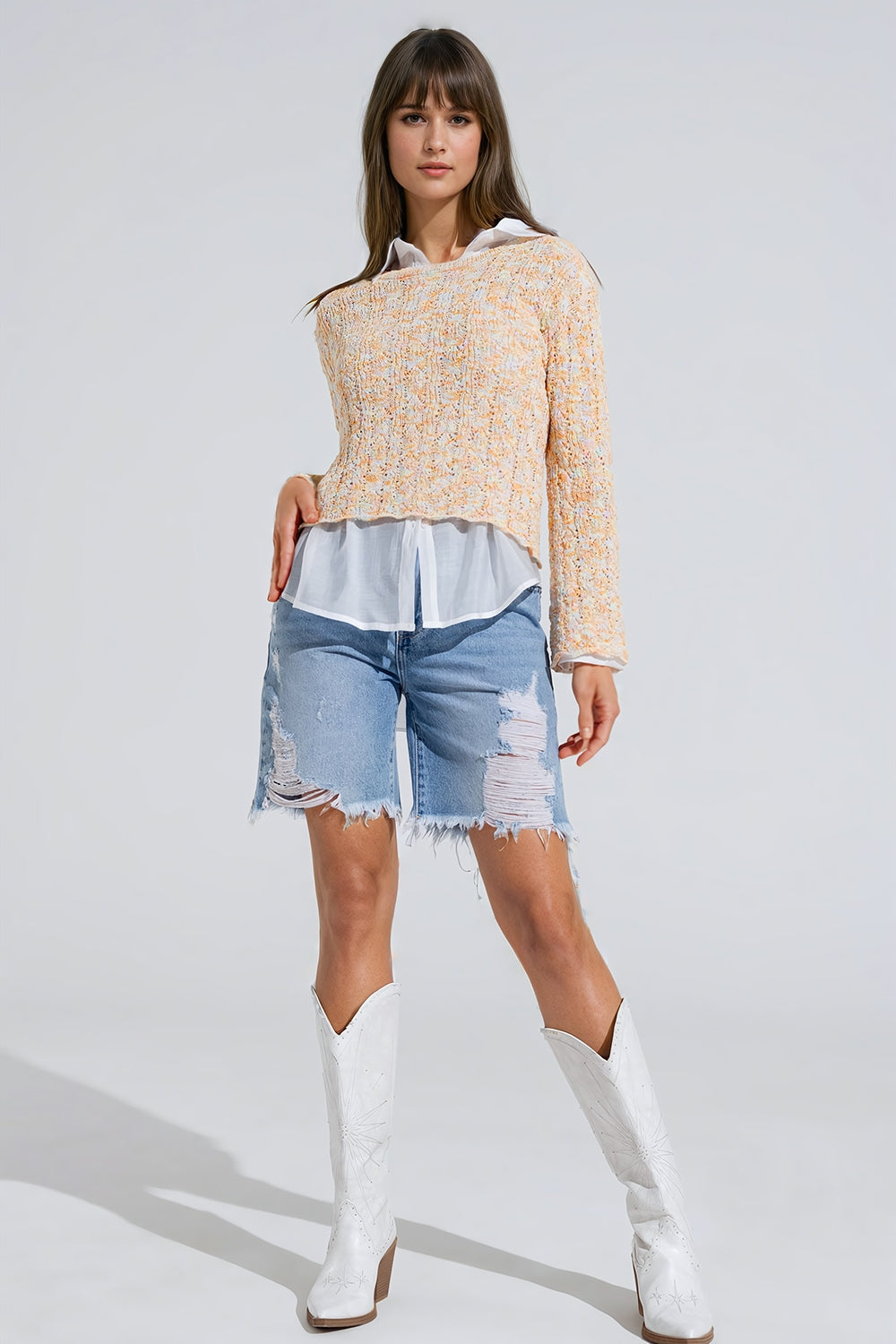 Maglione multicolore con maniche svasate