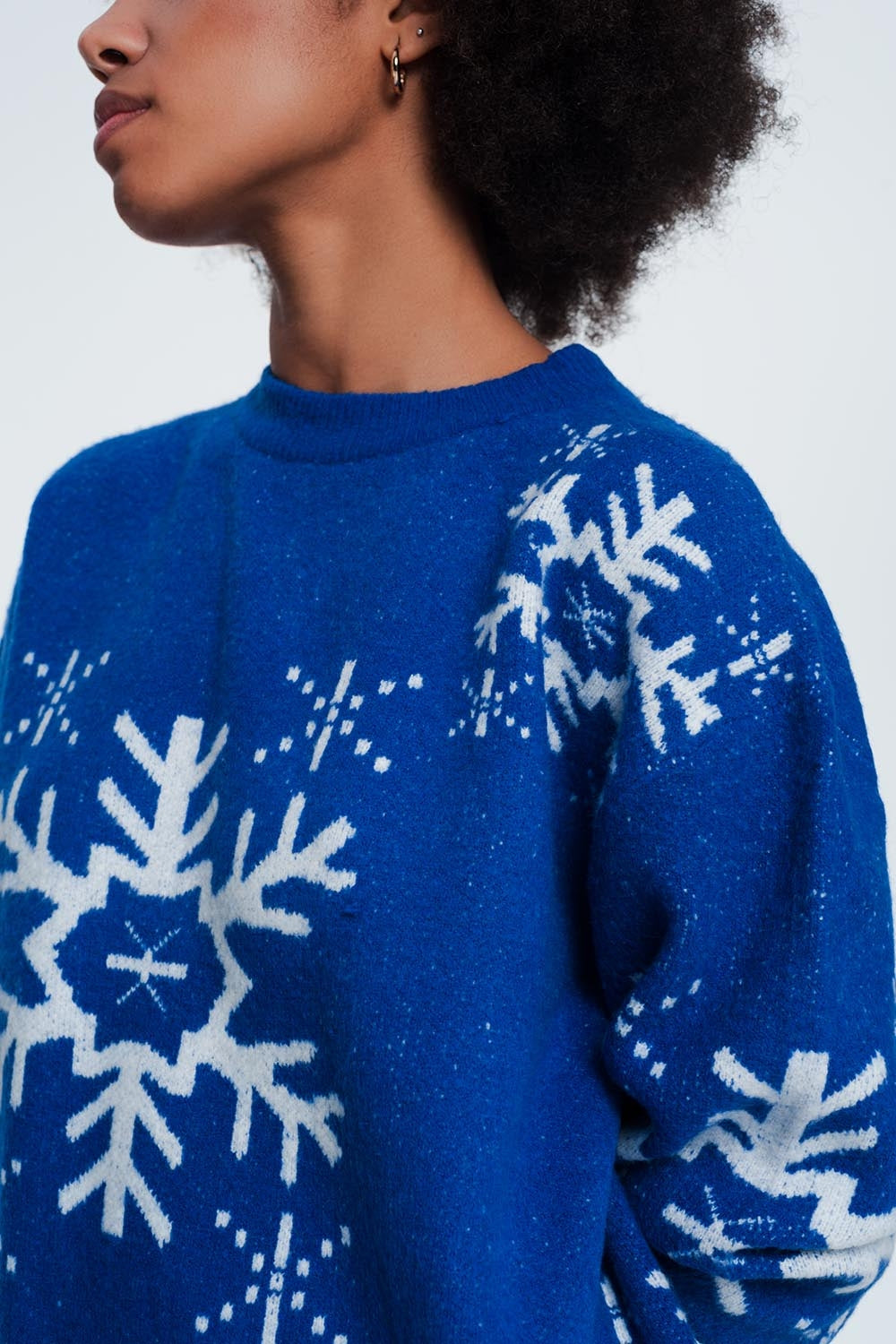 Maglione natalizio con fiocchi di neve in blu