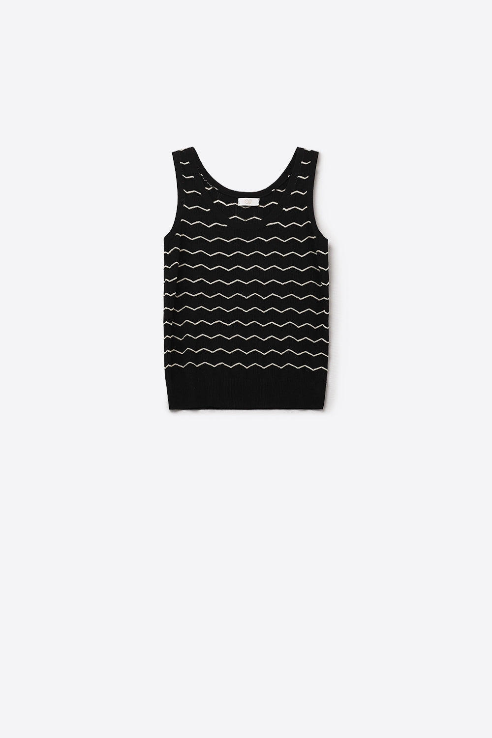 Q2 Maglione nero lavorato a maglia con motivo a zig zag dorato