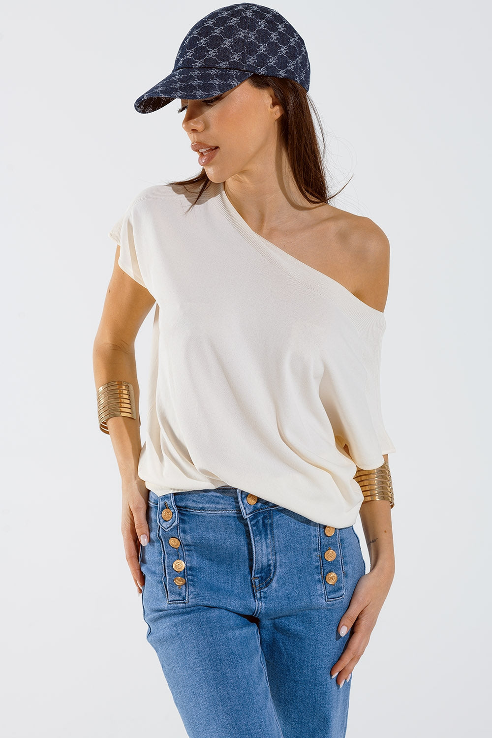 Maglione off the shoulder rilassato color crema