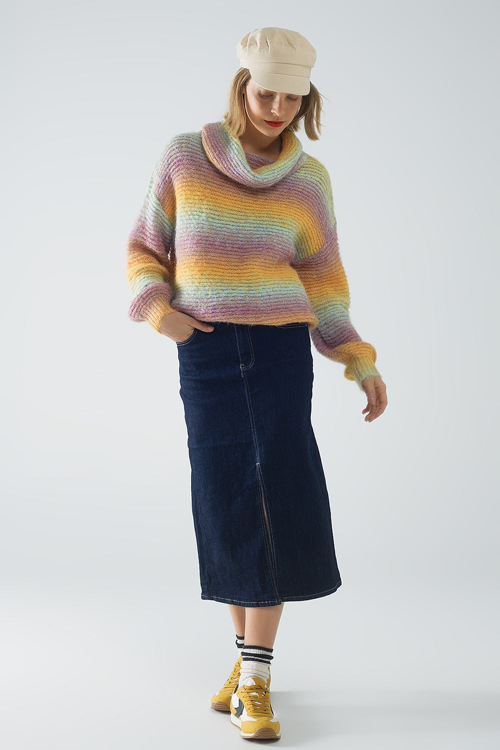 Maglione oversize a collo alto Comfy in multicolore