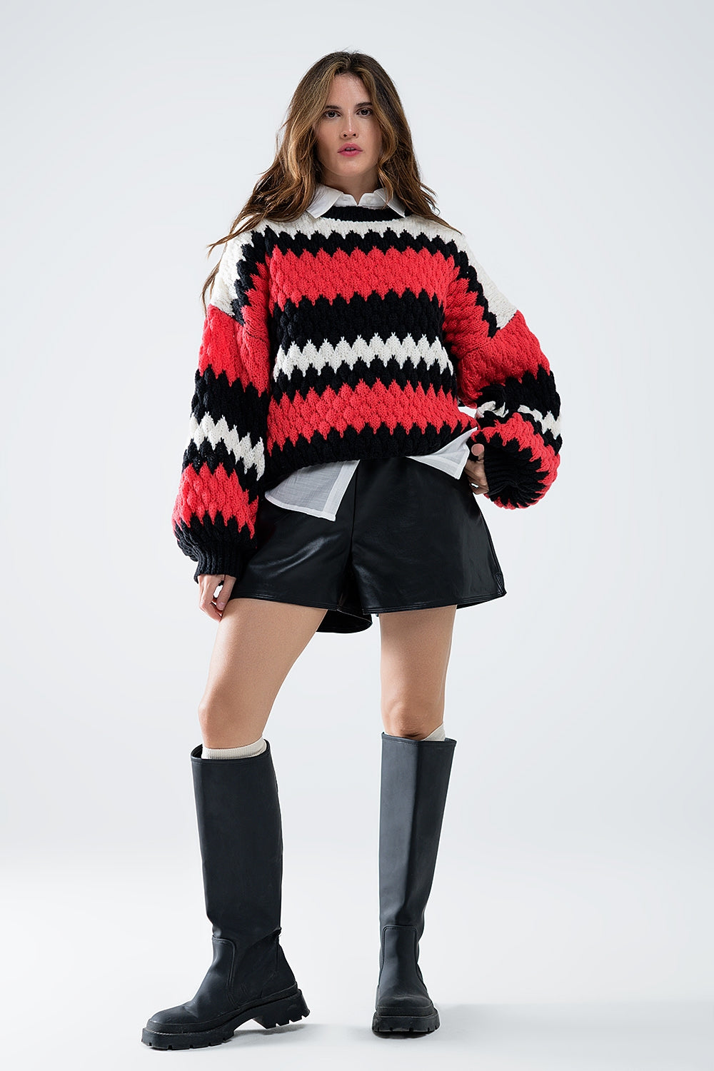 maglione oversize a righe zig zag rosse