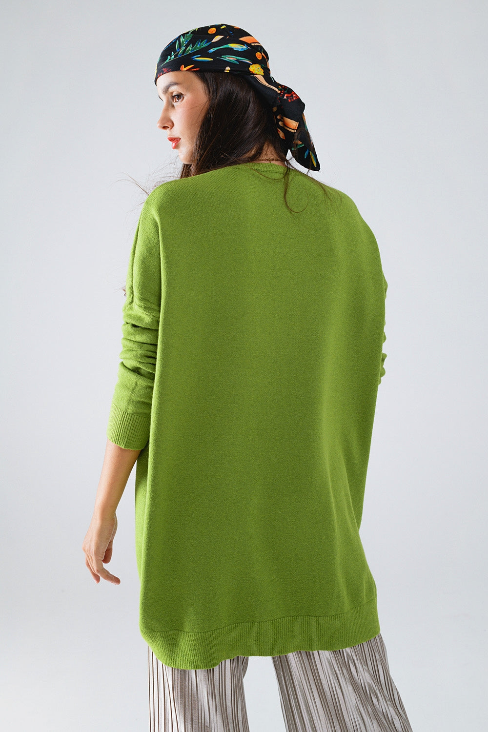 Maglione oversize girocollo a maniche lunghe in verde oliva