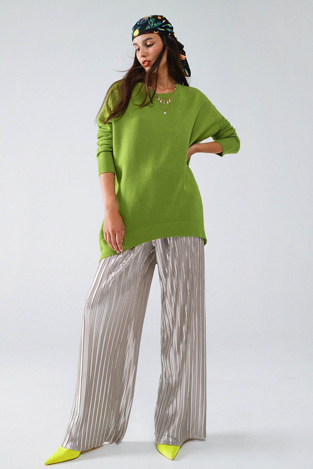 Maglione oversize girocollo a maniche lunghe in verde oliva