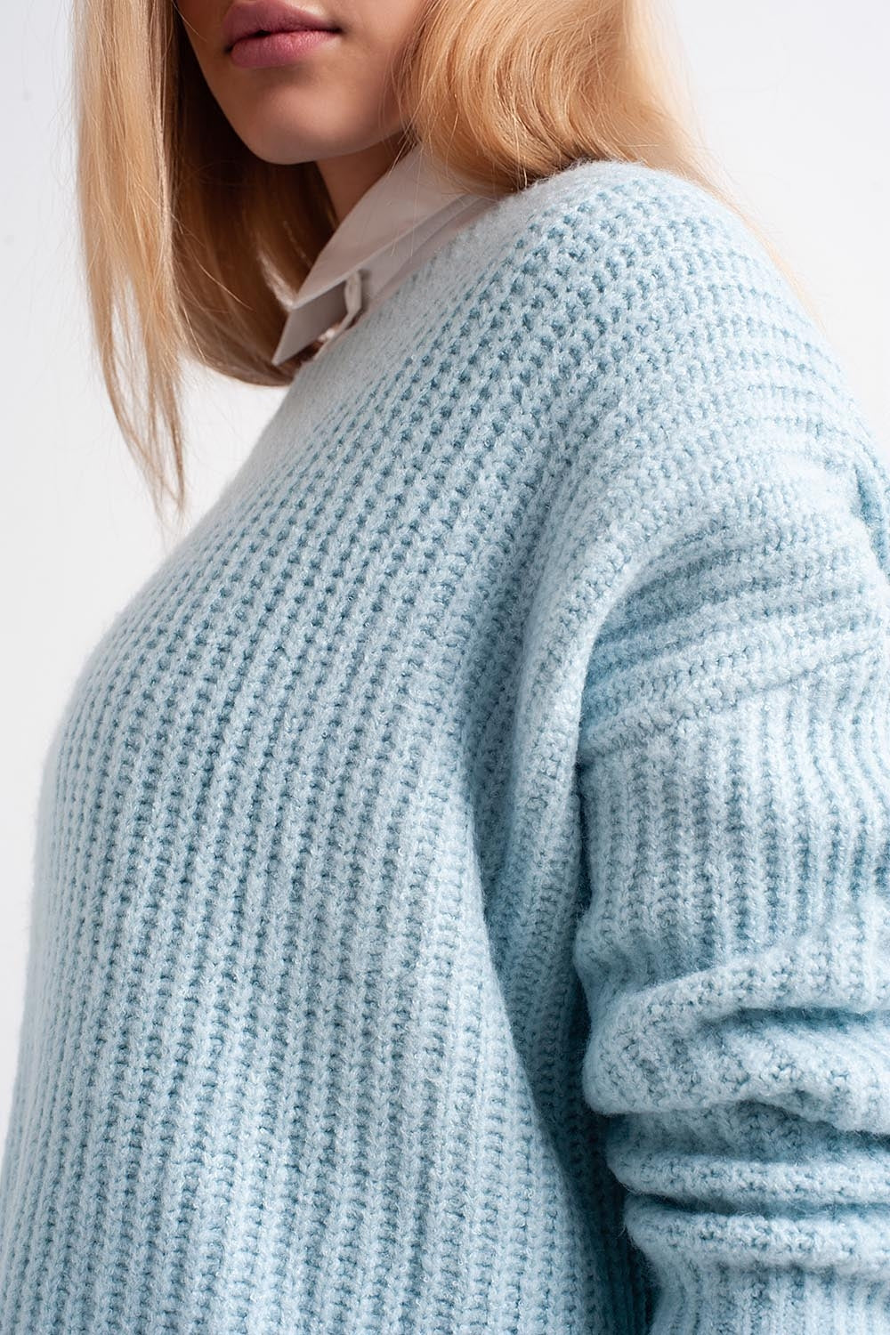 Maglione oversize turchese in maglia a coste inglesi