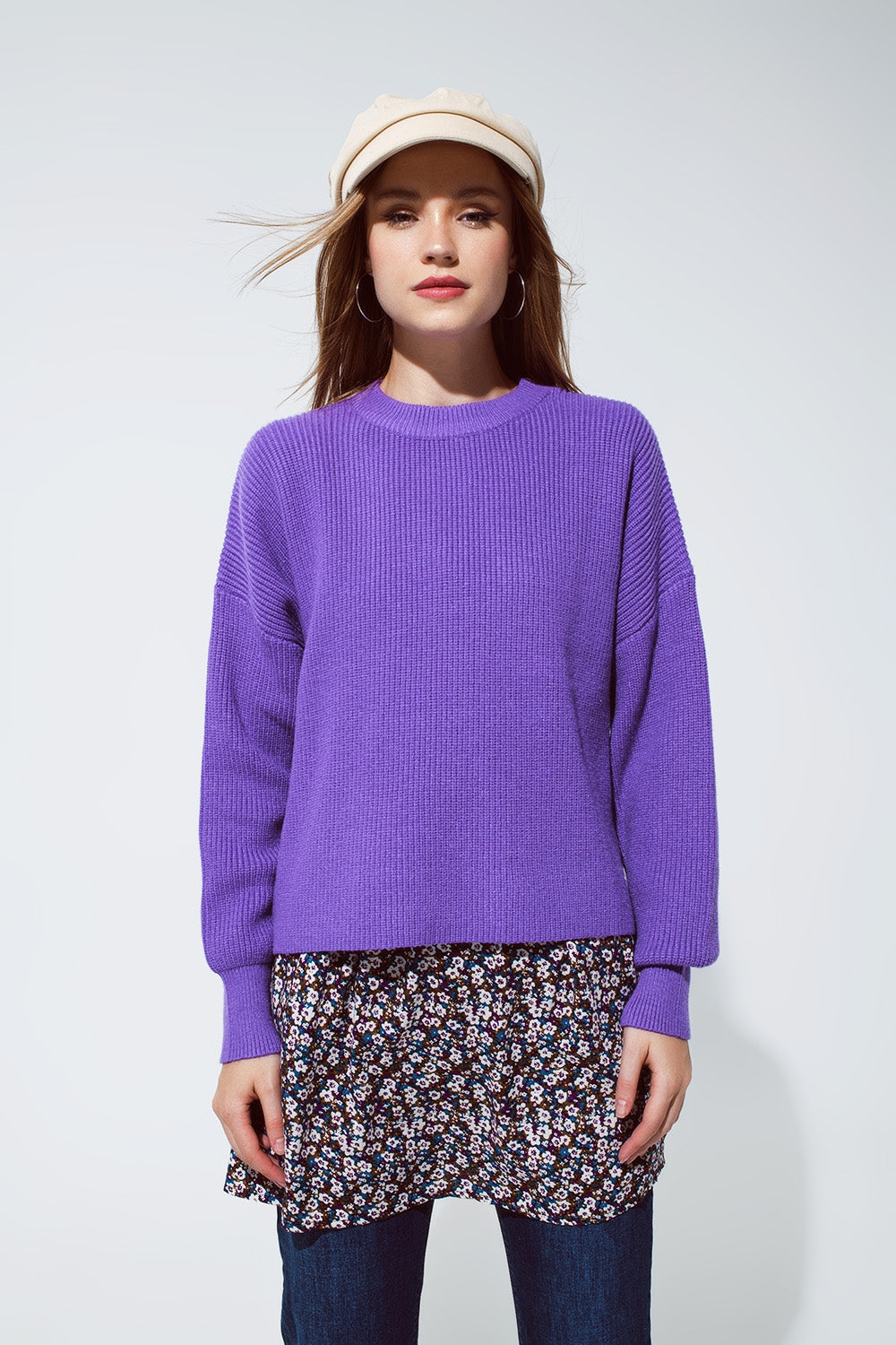 Q2 Maglione rilassato a maglia grossa viola