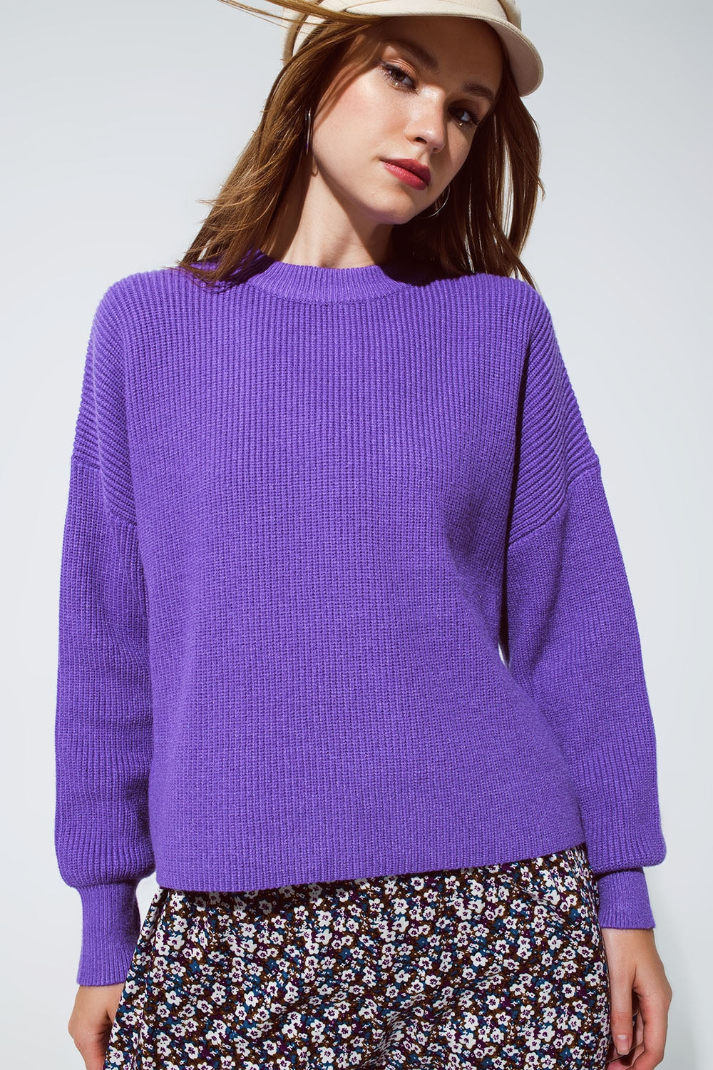 Maglione rilassato a maglia grossa viola