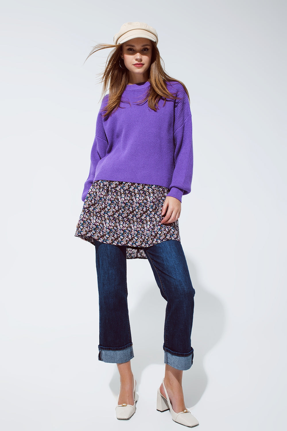 Maglione rilassato a maglia grossa viola