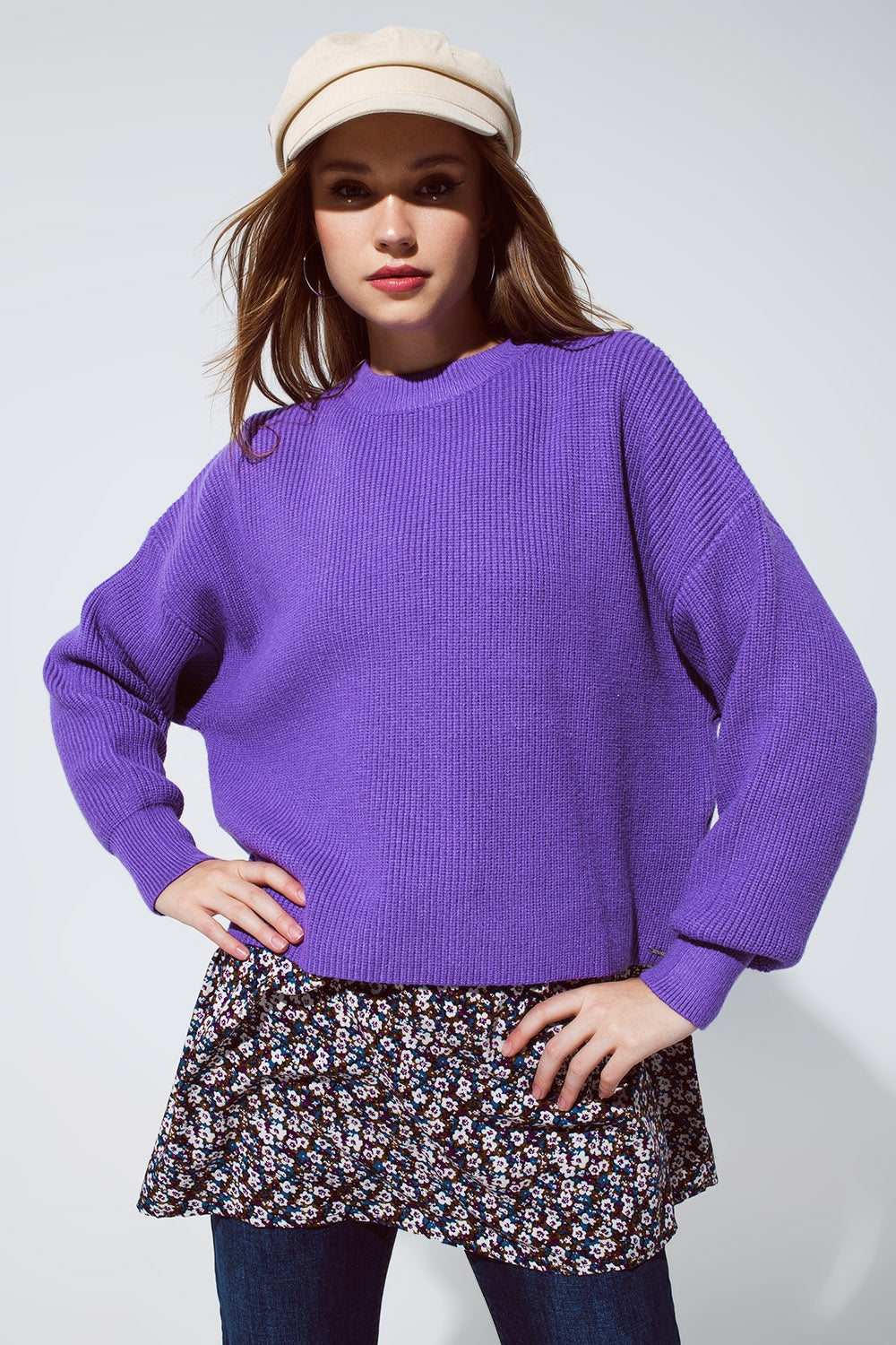 Maglione rilassato a maglia grossa viola