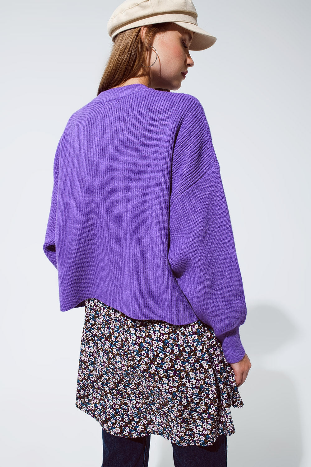 Maglione rilassato a maglia grossa viola