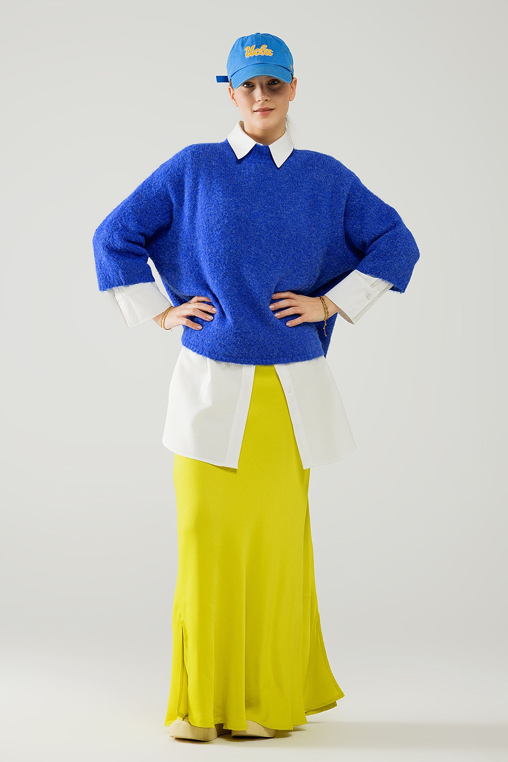 Maglione rilassato con manica alla francese e girocollo in blu inchiostro
