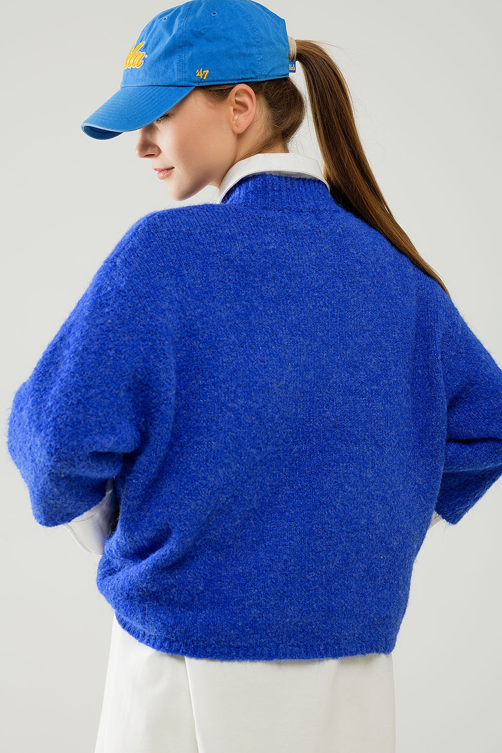 Maglione rilassato con manica alla francese e girocollo in blu inchiostro