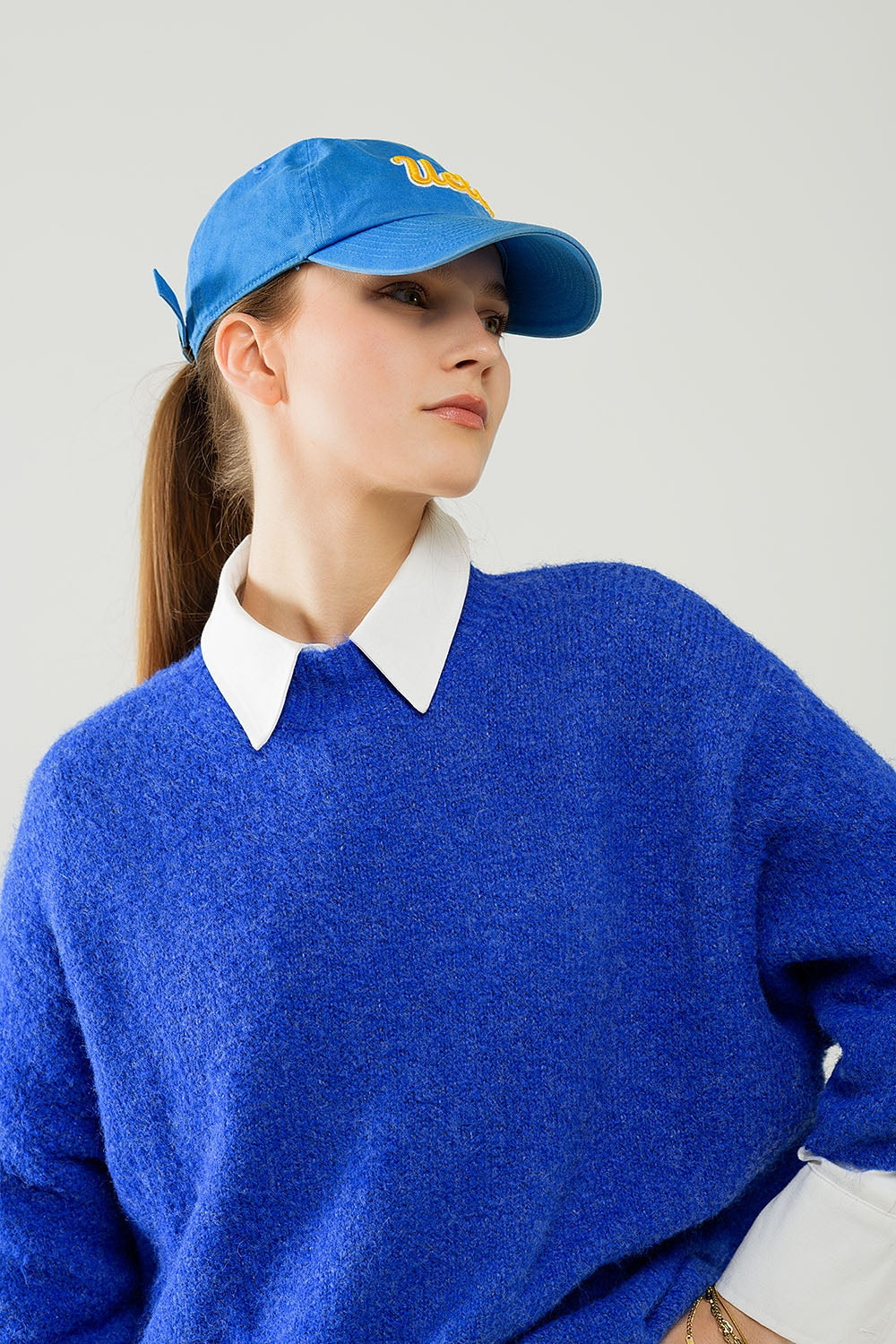 Maglione rilassato con manica alla francese e girocollo in blu inchiostro