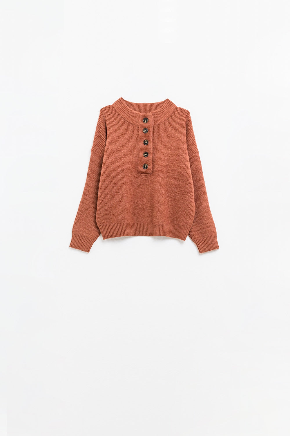 Q2 Maglione rilassato con mezzo bottone in cammello