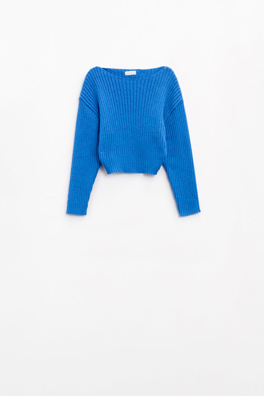 Maglione rilassato con scollo a barca a coste in blu