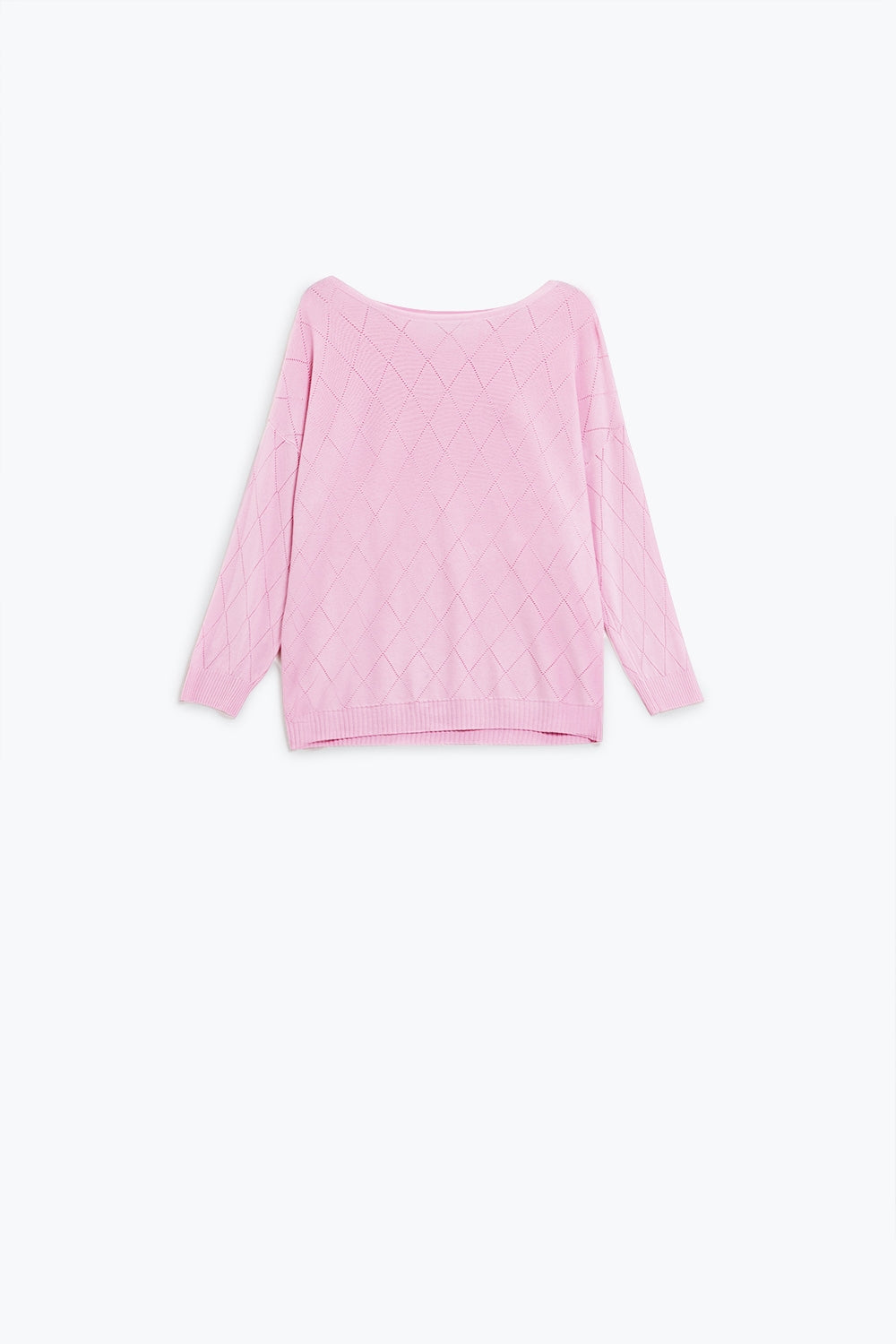 Maglione rosa chiaro con stampa argyle e scollo a barca