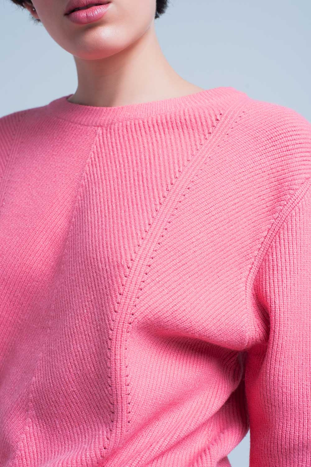 Maglione rosa girocollo motivo a righe