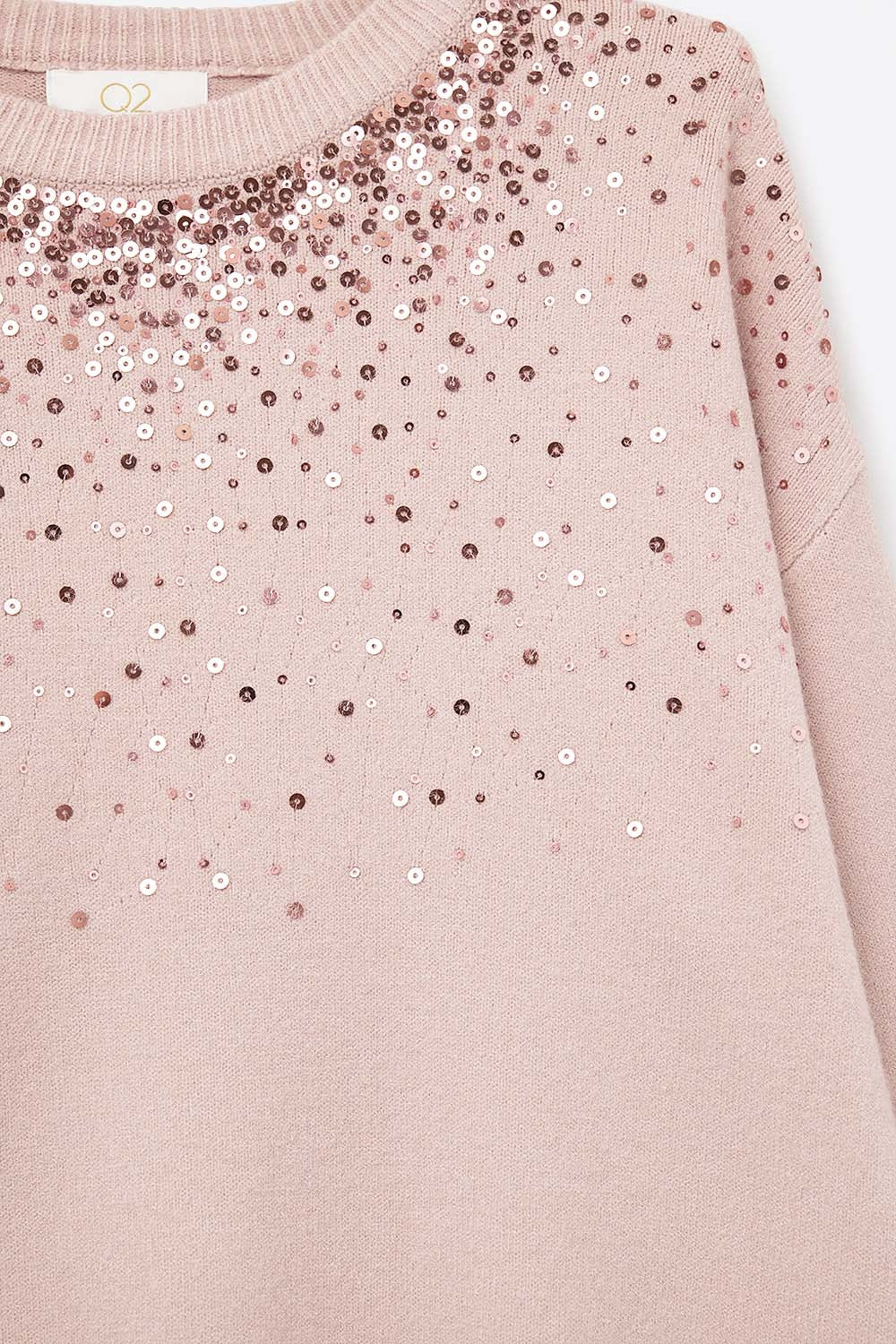 Maglione rosa in maglia morbida impreziosito da paillettes sul davanti