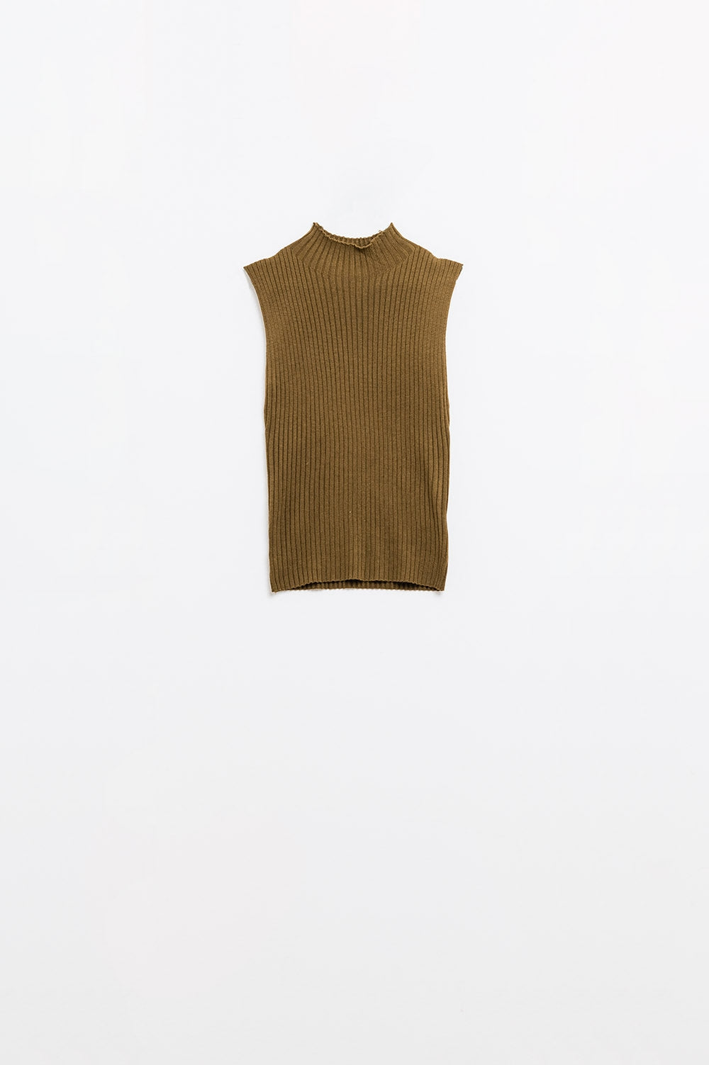 Maglione senza maniche a maglia fine in lana marrone