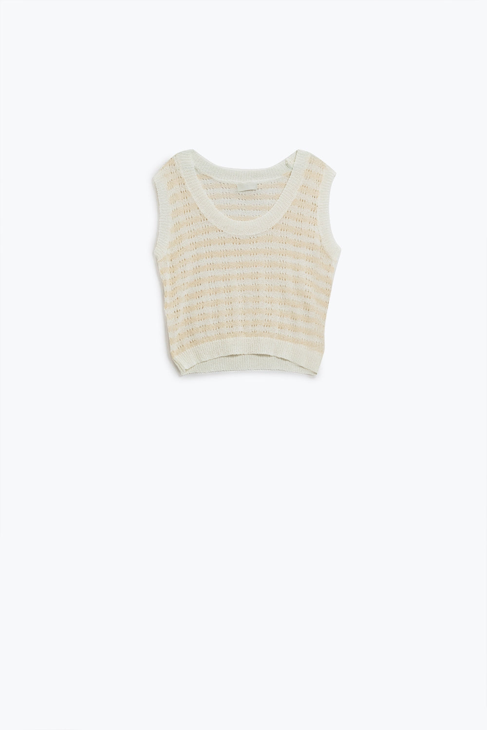 Q2 Maglione senza maniche a righe a maglia aperta in cream e bianco