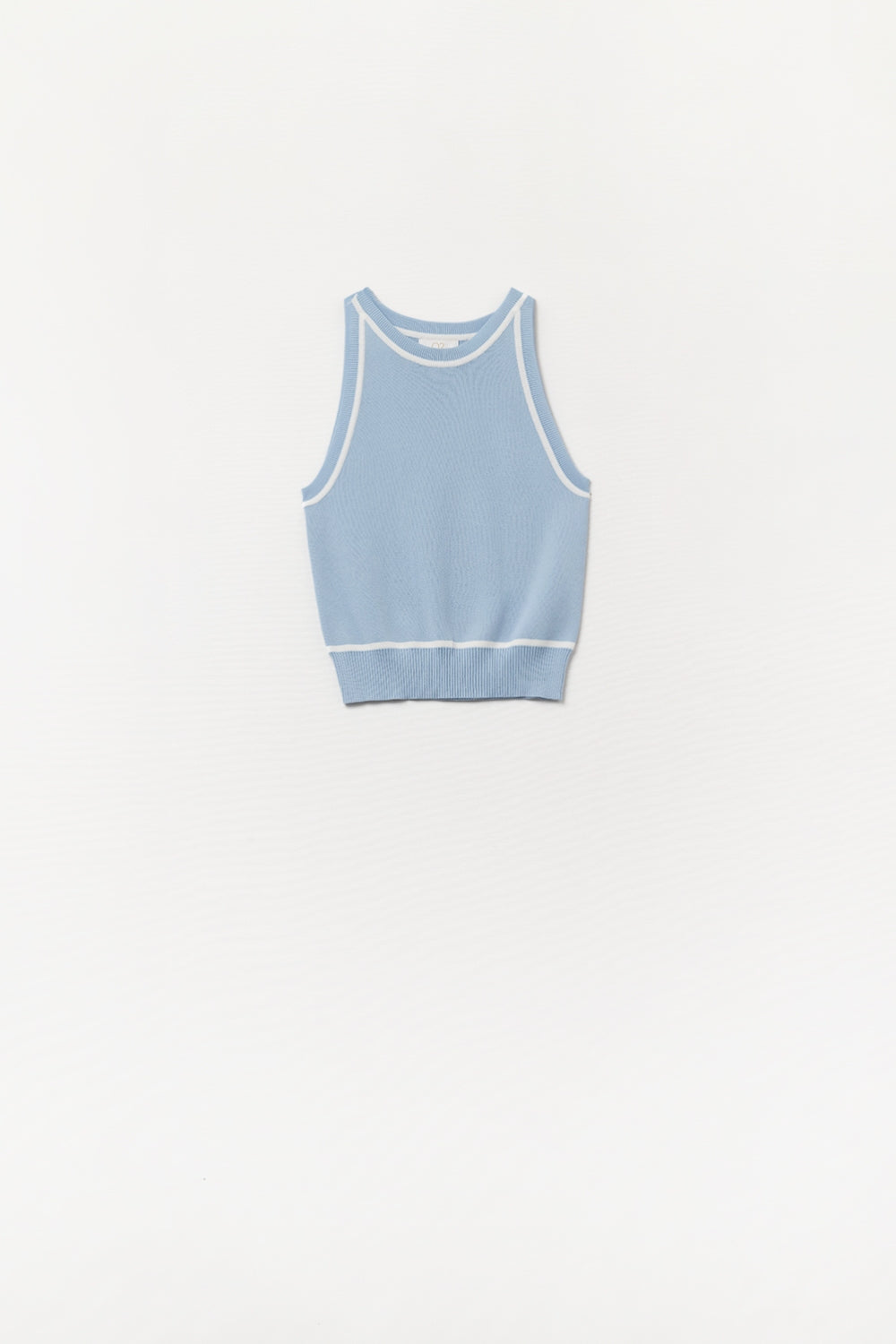 Maglione Senza Maniche Blu con Dettaglio a Righe Bianche