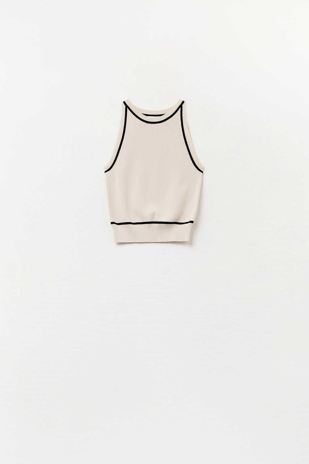 Maglione Senza Maniche in Beige con Dettaglio di Linee Nere