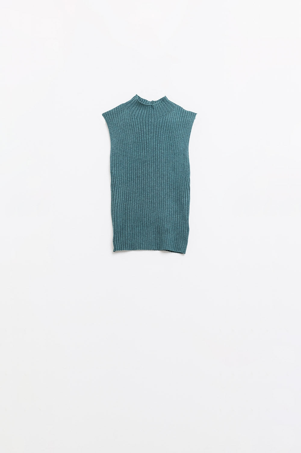 Q2 Maglione senza maniche in lana a maglia fine di colore verde