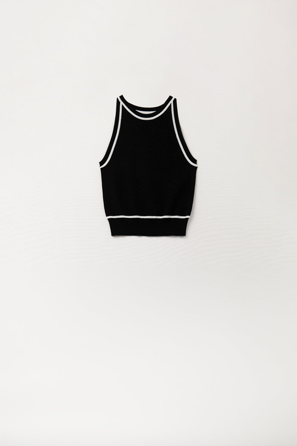 Q2 Maglione Senza Maniche Nero con Dettaglio Linee Bianche