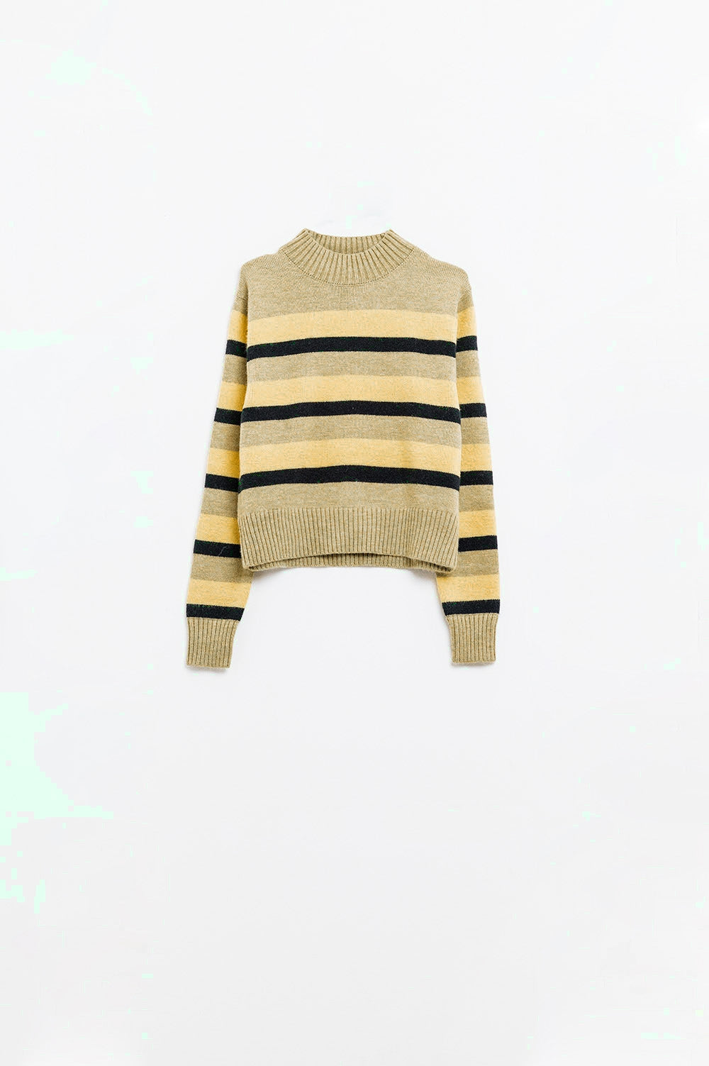 Maglione verde a righe gialle e nere